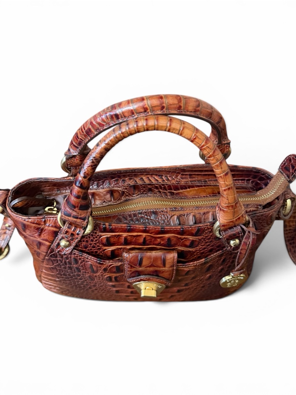 Vintage Brahmin Melbourne Croc Embossed Leather Crossbody Satchel – Pecan - Picture 4 of 8